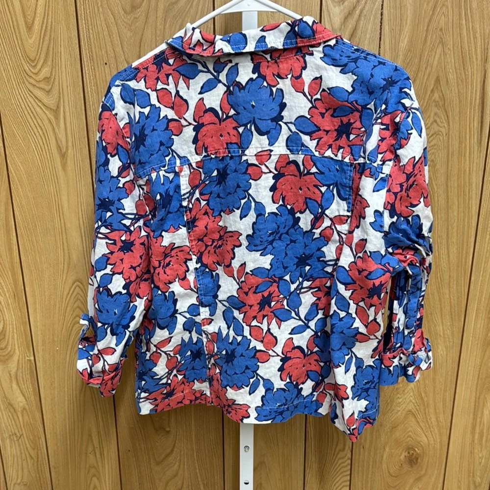 Ruby Road Linen Floral Button-Up Top XL